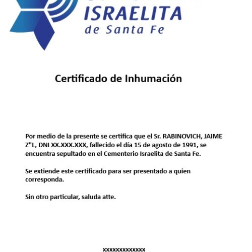 Certificate of burial